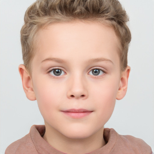 Neutral white child female with short  brown hair and grey eyes