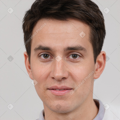 Neutral white adult male with short  brown hair and brown eyes