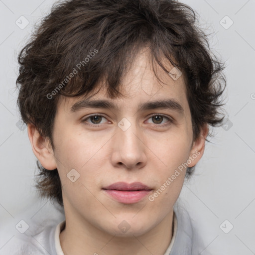 Neutral white young-adult male with medium  brown hair and brown eyes