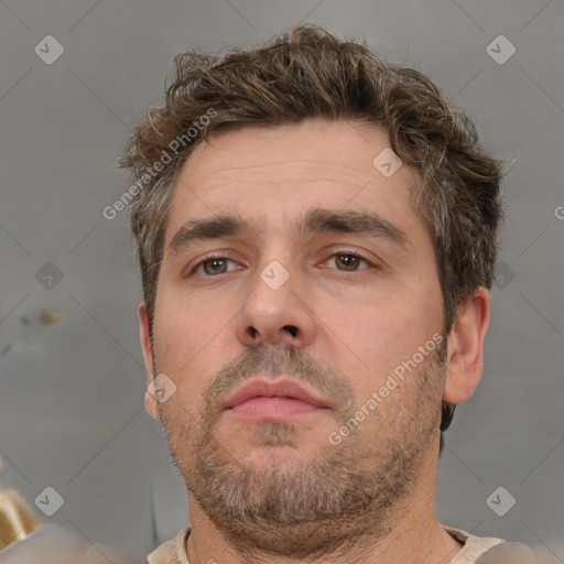 Neutral white adult male with short  brown hair and brown eyes