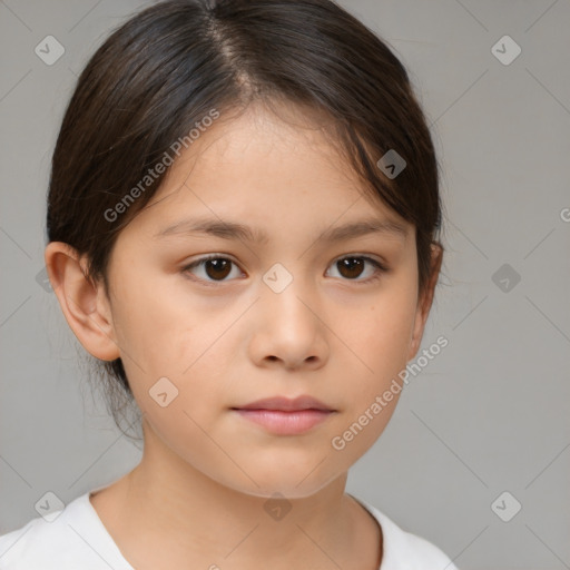 Neutral white child female with medium  brown hair and brown eyes