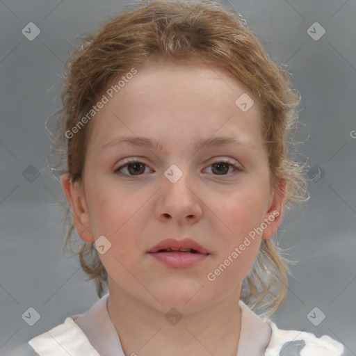 Neutral white child female with medium  brown hair and brown eyes