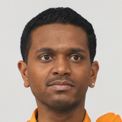 Neutral black young-adult male with short  brown hair and brown eyes