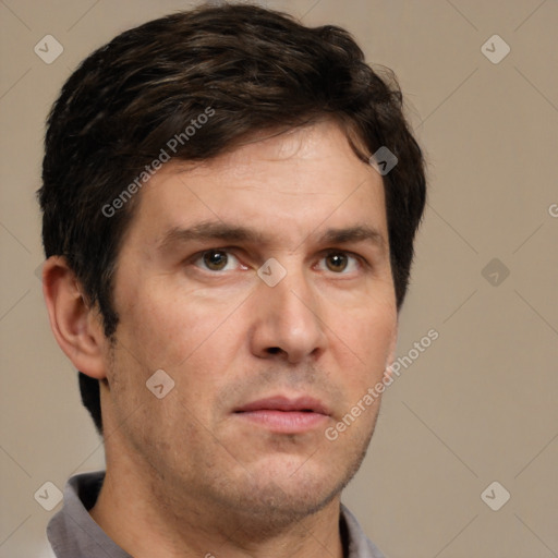 Neutral white adult male with short  brown hair and brown eyes