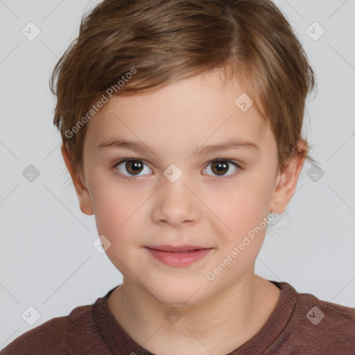 Neutral white child female with short  brown hair and brown eyes