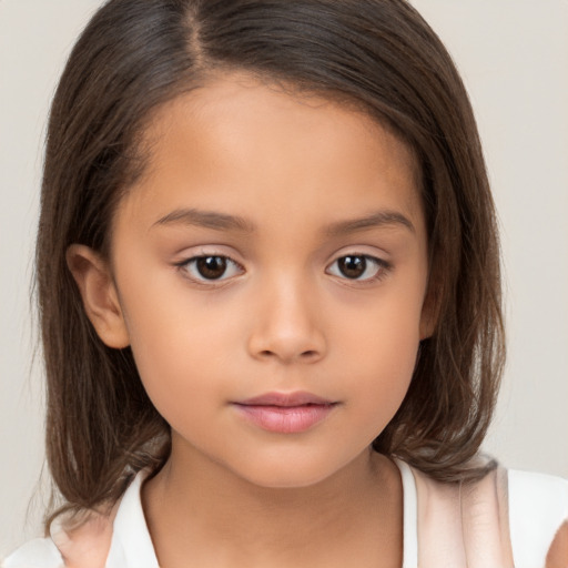 Neutral white child female with medium  brown hair and brown eyes