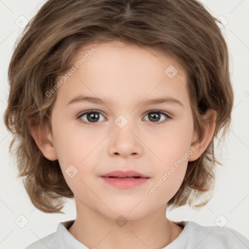 Neutral white child female with medium  brown hair and brown eyes