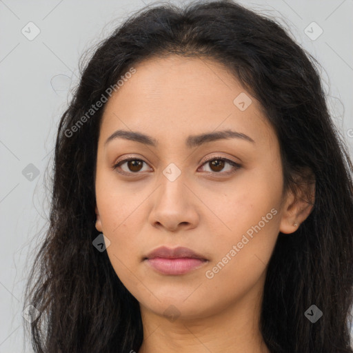 Neutral asian young-adult female with long  brown hair and brown eyes