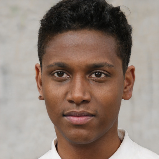 Neutral black young-adult male with short  brown hair and brown eyes