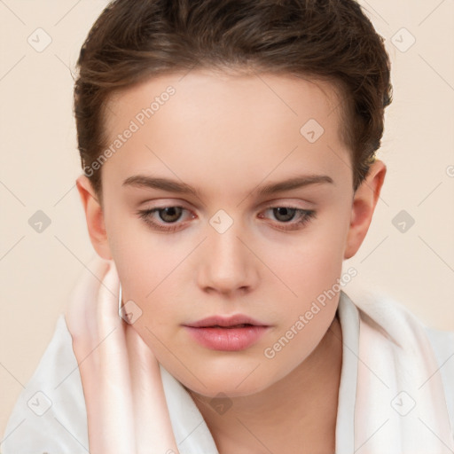 Neutral white child female with short  brown hair and brown eyes