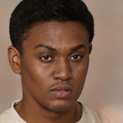 Neutral black young-adult male with short  brown hair and brown eyes