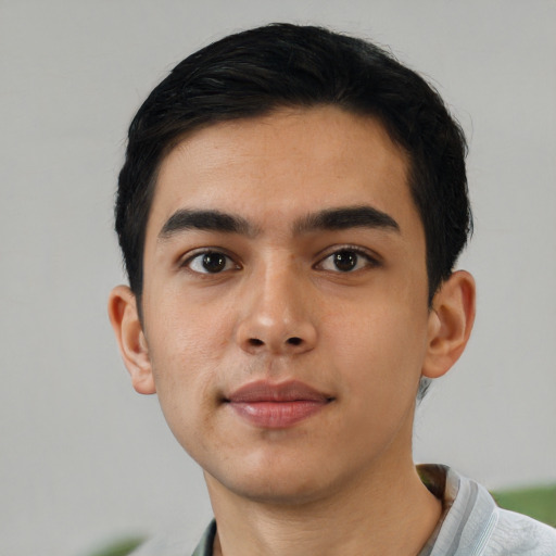 Neutral asian young-adult male with short  black hair and brown eyes