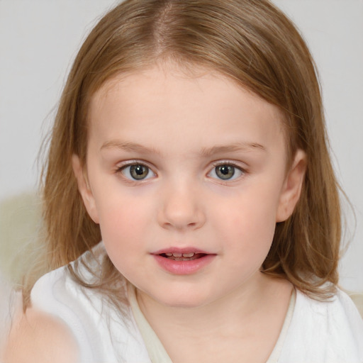 Neutral white child female with medium  brown hair and brown eyes