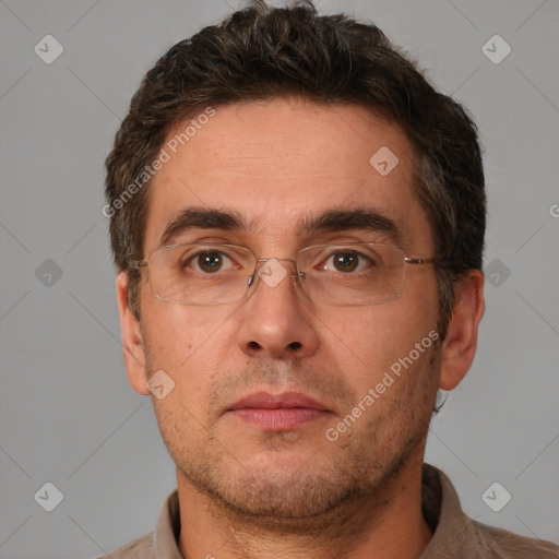 Neutral white adult male with short  brown hair and brown eyes