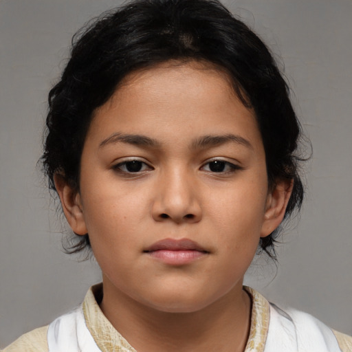 Neutral asian child female with medium  brown hair and brown eyes