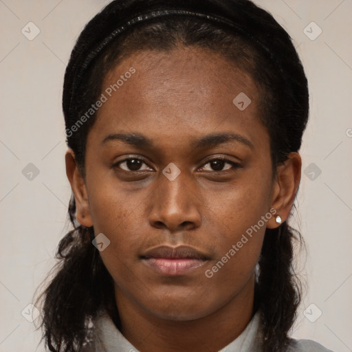 Neutral black young-adult female with short  brown hair and brown eyes