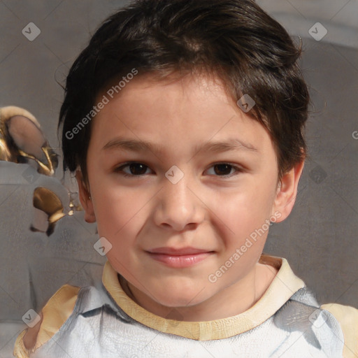 Joyful white child male with short  brown hair and brown eyes