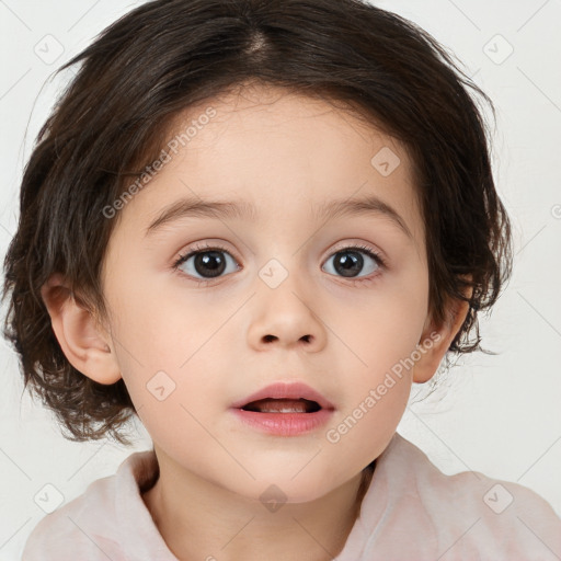 Neutral white child female with medium  brown hair and brown eyes