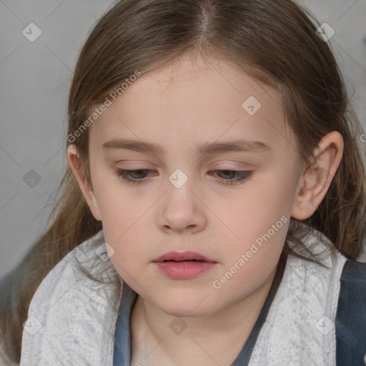 Neutral white child female with medium  brown hair and brown eyes