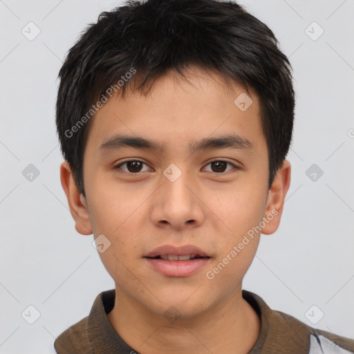 Neutral asian young-adult male with short  brown hair and brown eyes