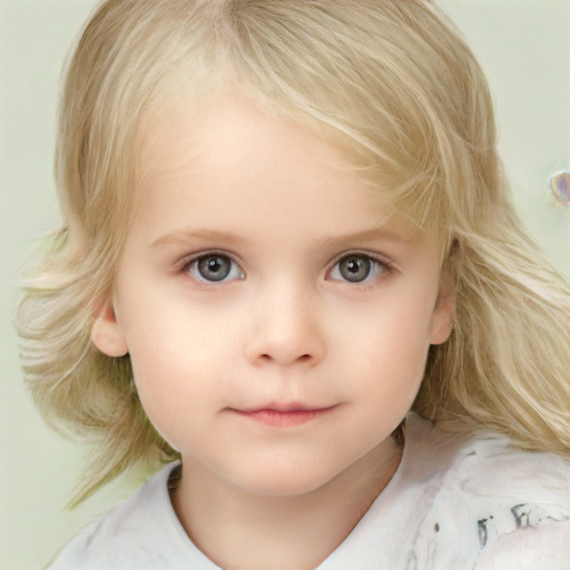 Neutral white child female with medium  blond hair and grey eyes