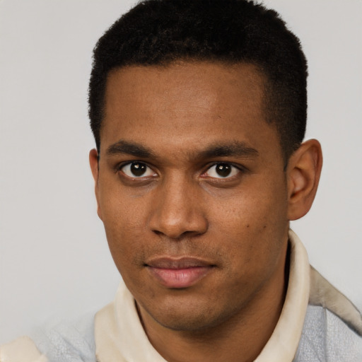 Neutral black young-adult male with short  brown hair and brown eyes