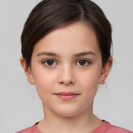 Neutral white child female with short  brown hair and brown eyes