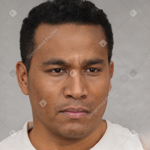 Neutral black young-adult male with short  brown hair and brown eyes