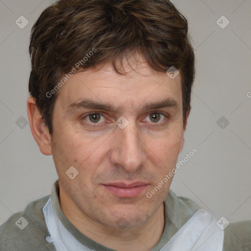 Neutral white adult male with short  brown hair and brown eyes