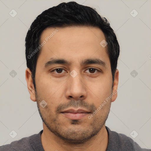 Neutral asian young-adult male with short  black hair and brown eyes