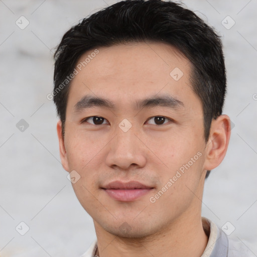 Neutral asian young-adult male with short  black hair and brown eyes