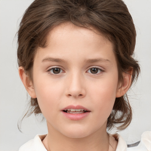 Neutral white child female with medium  brown hair and brown eyes