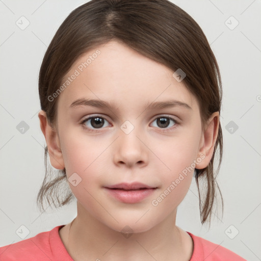 Neutral white child female with medium  brown hair and brown eyes