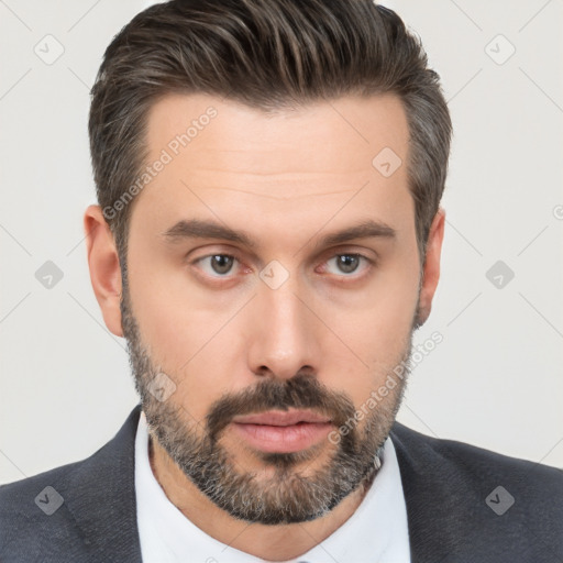 Neutral white adult male with short  brown hair and brown eyes