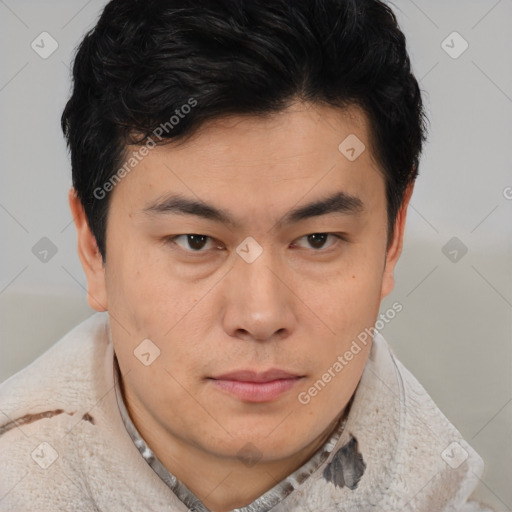 Neutral asian young-adult male with short  brown hair and brown eyes