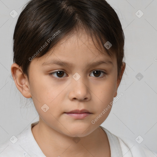 Neutral white child female with short  brown hair and brown eyes