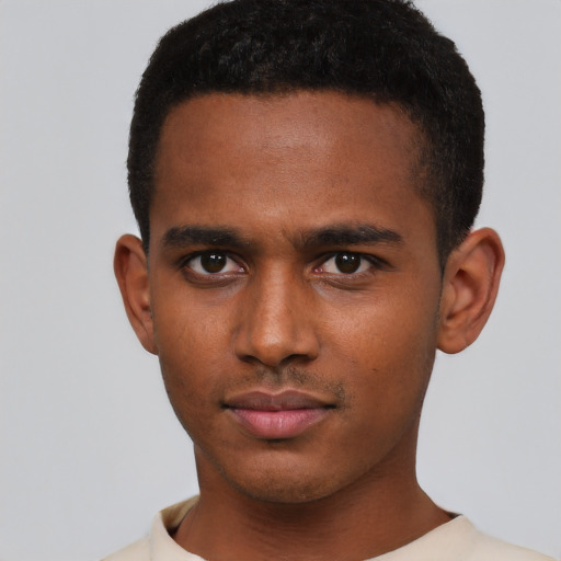 Neutral black young-adult male with short  brown hair and brown eyes