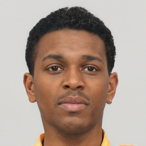 Neutral black young-adult male with short  brown hair and brown eyes