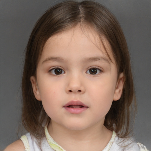 Neutral white child female with medium  brown hair and brown eyes