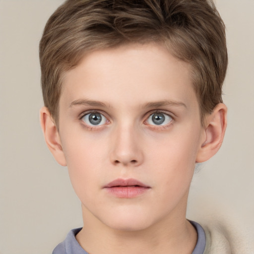 Neutral white child male with short  brown hair and grey eyes