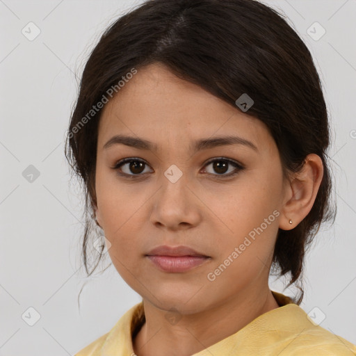 Neutral asian young-adult female with medium  brown hair and brown eyes