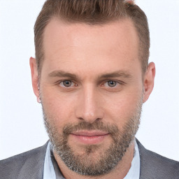 Neutral white adult male with short  brown hair and brown eyes