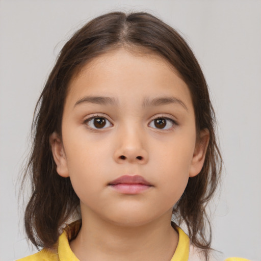 Neutral white child female with medium  brown hair and brown eyes