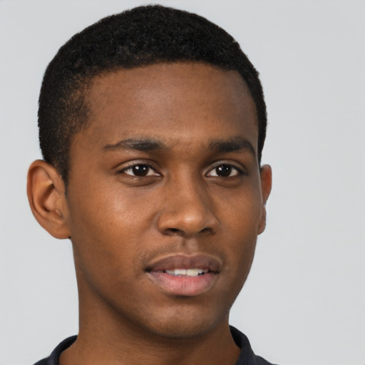 Neutral black young-adult male with short  brown hair and brown eyes
