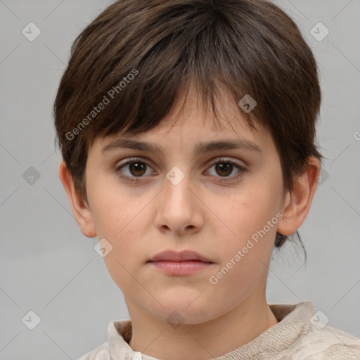 Neutral white child female with short  brown hair and brown eyes