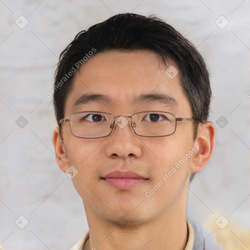 Neutral asian young-adult male with short  brown hair and brown eyes