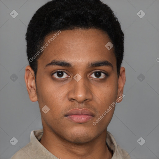 Neutral latino young-adult male with short  brown hair and brown eyes