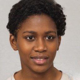 Neutral black young-adult female with short  brown hair and brown eyes