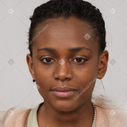 Neutral black young-adult female with short  brown hair and brown eyes