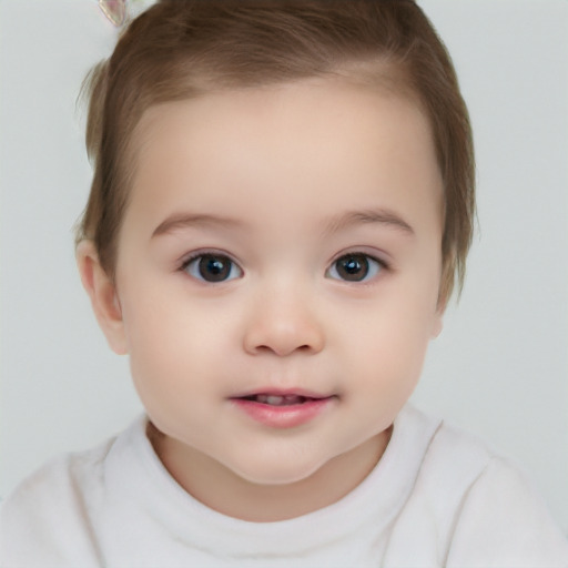 Neutral white child female with short  brown hair and brown eyes